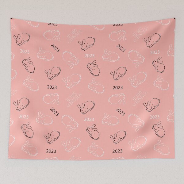 Item preview, Hares on a pink background 2023 designed and sold by Olha Volokhova.