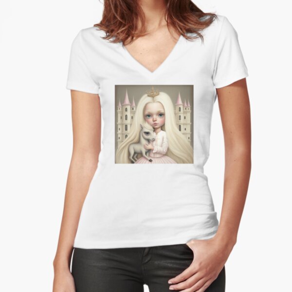 The queen & her horse Fitted V-Neck T-Shirt