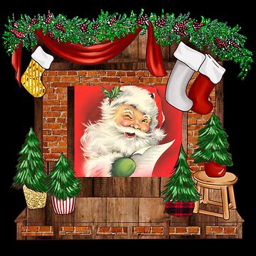 Santa Claus in the Fireplace Mantel Christmas Stockings Art Board