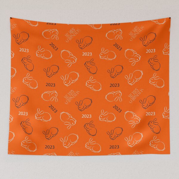 Item preview,  Hares on aorange background 2023 designed and sold by Olha Volokhova.