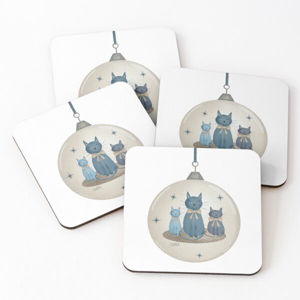 Item preview, Blue Cats Christmas ornament with golden ribbon designed and sold by MoTekent.