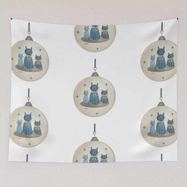 Item preview, Blue Cats Christmas ornament with golden ribbon designed and sold by MoTekent.