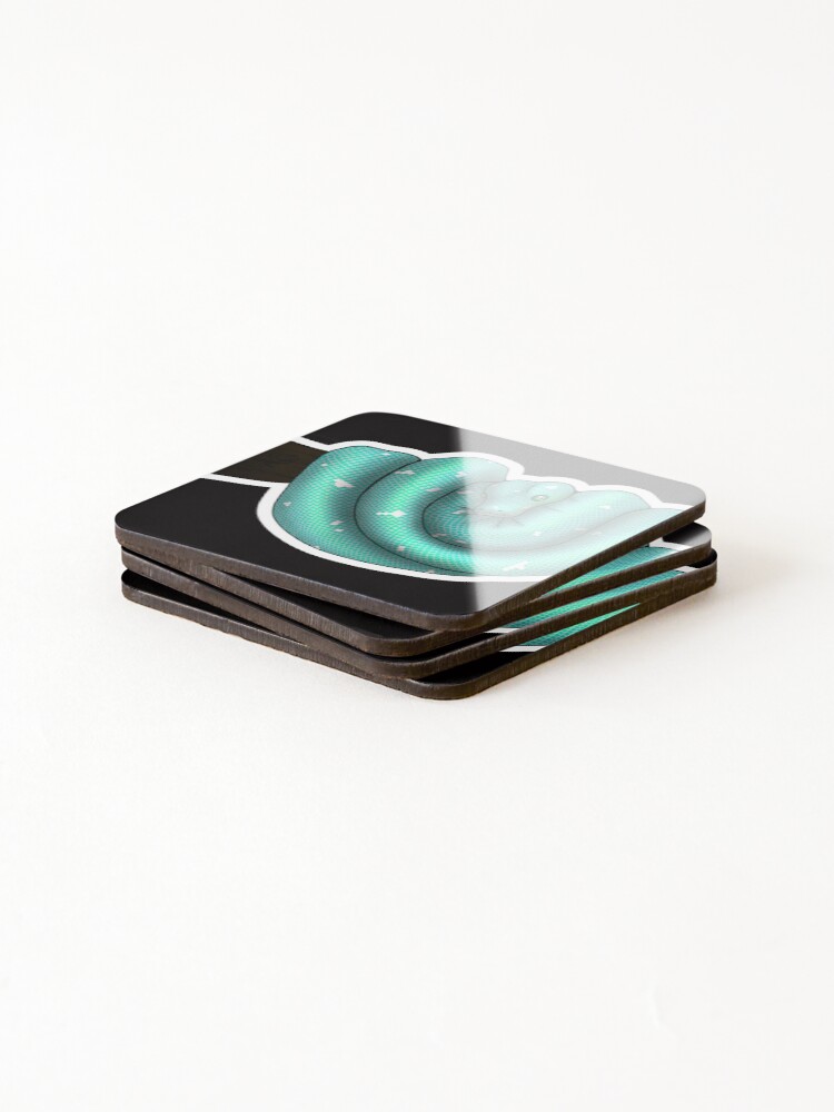 Thumbnail 4 of 5, Coasters (Set of 4), Green Tree Python Blue designed and sold by Kirin-Riki.