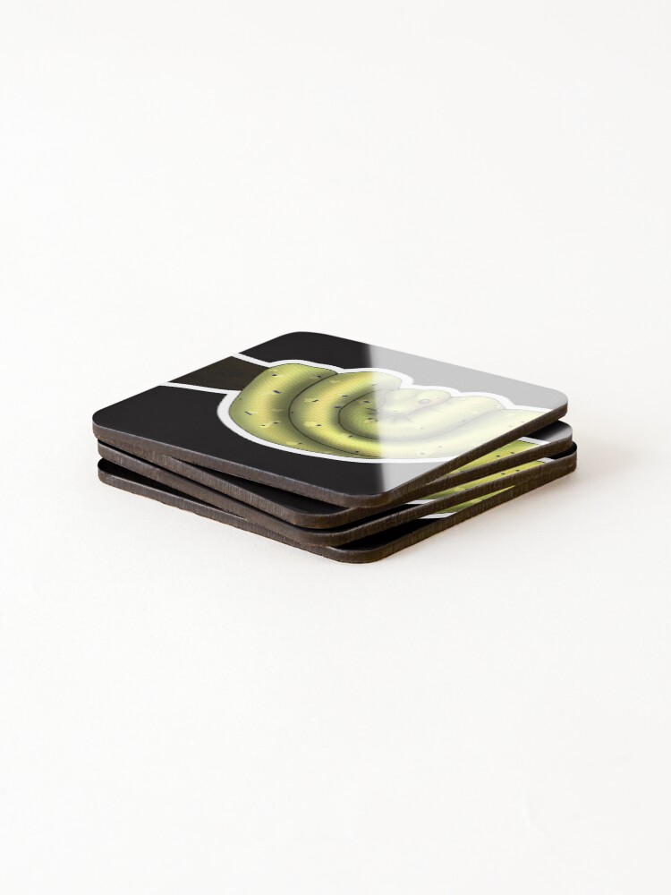 Thumbnail 4 of 5, Coasters (Set of 4), Green Tree Python High Yellow designed and sold by Kirin-Riki.