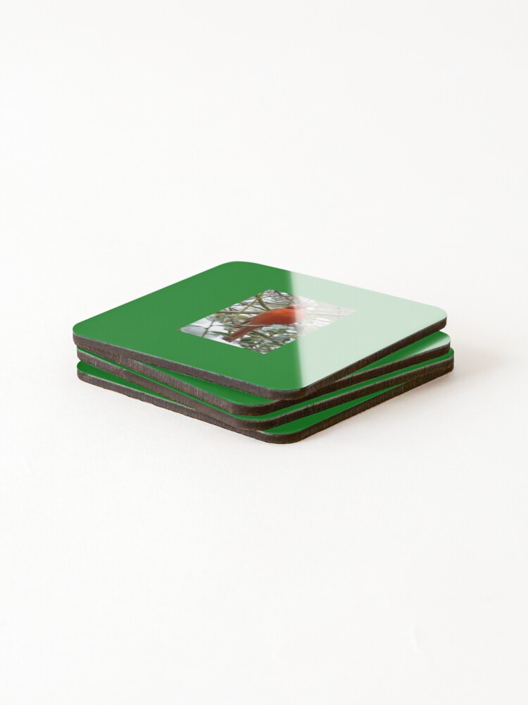 Thumbnail 4 of 5, Coasters (Set of 4), Red Cardinal In Winter designed and sold by TechLaughs.