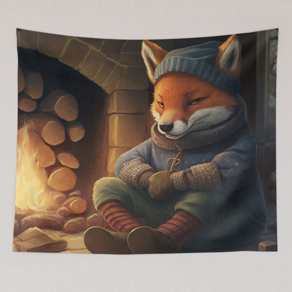 Item preview, Mr. Fox sitting by a cozy fire designed and sold by BexStix.
