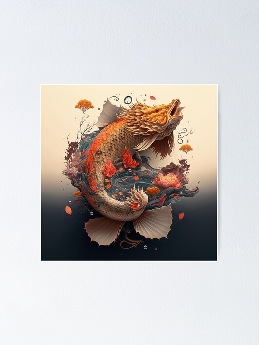 現代アート　オオヤサヤカ　Red orange fish　コラージュアート Utagawa Kuniyoshi（歌川国芳） Two Goldfish prints in one