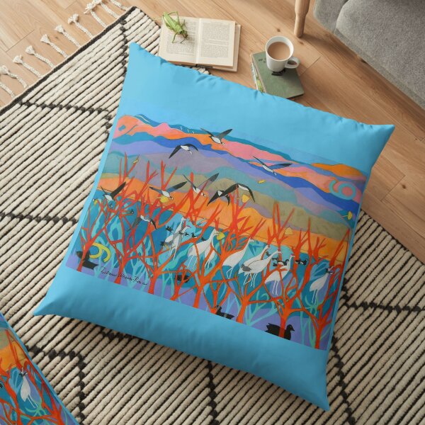Nine Leaves in the Wind Floor Pillow