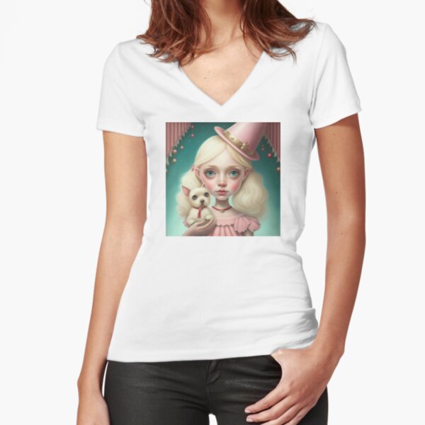 Dog Lover Girl Fitted V-Neck T-Shirt