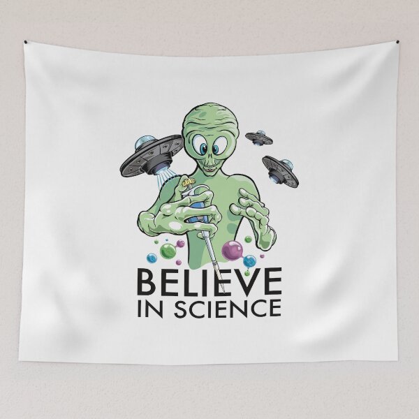 Item preview, Believe in Science - Alien Scientist with Pipette Cartoon and DNA molecules designed and sold by Zit-Zat-Zot.