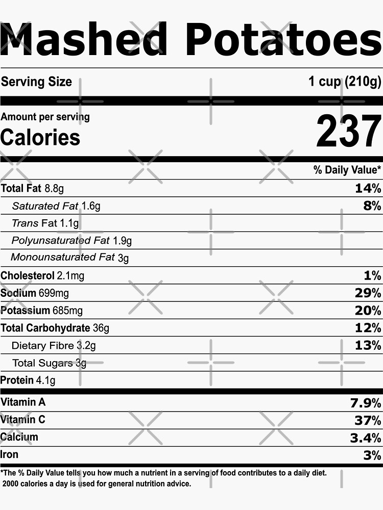 Mashed Potatoes Nutrition Facts Label Sticker For Sale By   Bg,f8f8f8 Flat,750x,075,f Pad,750x1000,f8f8f8.u2 