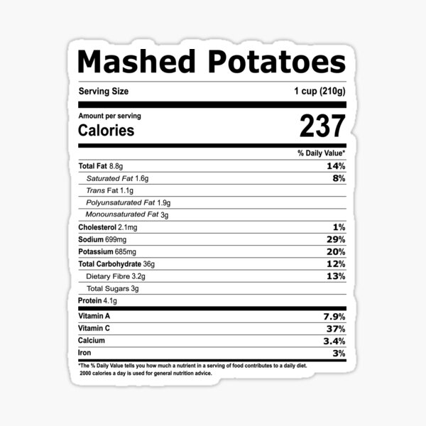 Mashed Potatoes Nutrition Facts Label Sticker For Sale By   St,small,507x507 Pad,600x600,f8f8f8.u2 