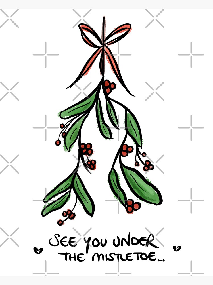 Mistletoe Hand Designed Digital Drawing - Gifts and Cards Sticker for Sale  by devakidesigns