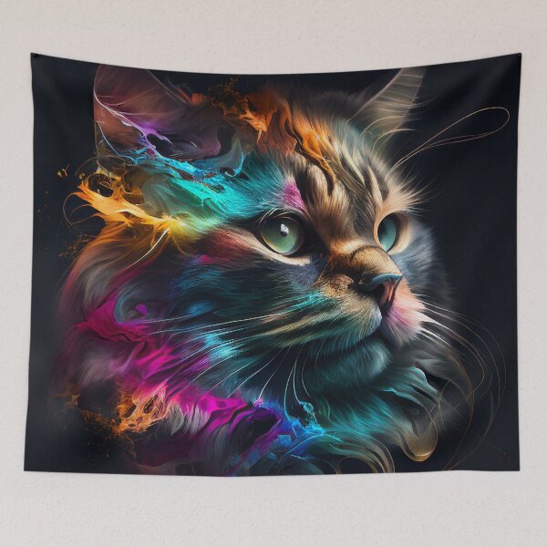 Item preview, Colourful Painted Cat - Contemporary Digital Art Canvas Print designed and sold by marcogolfo.