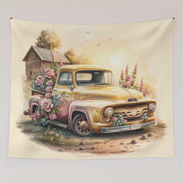 Item preview, Country Roses in a Yellow Farmhouse Truck designed and sold by cardinalhill.