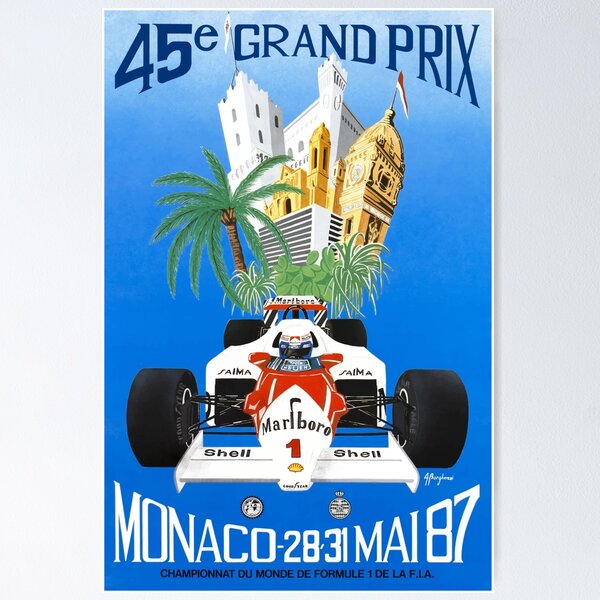 Ferrari F1 Monte Carlo Monaco Grand Prix 2019 Vintage Racing 22x17in Art  Poster