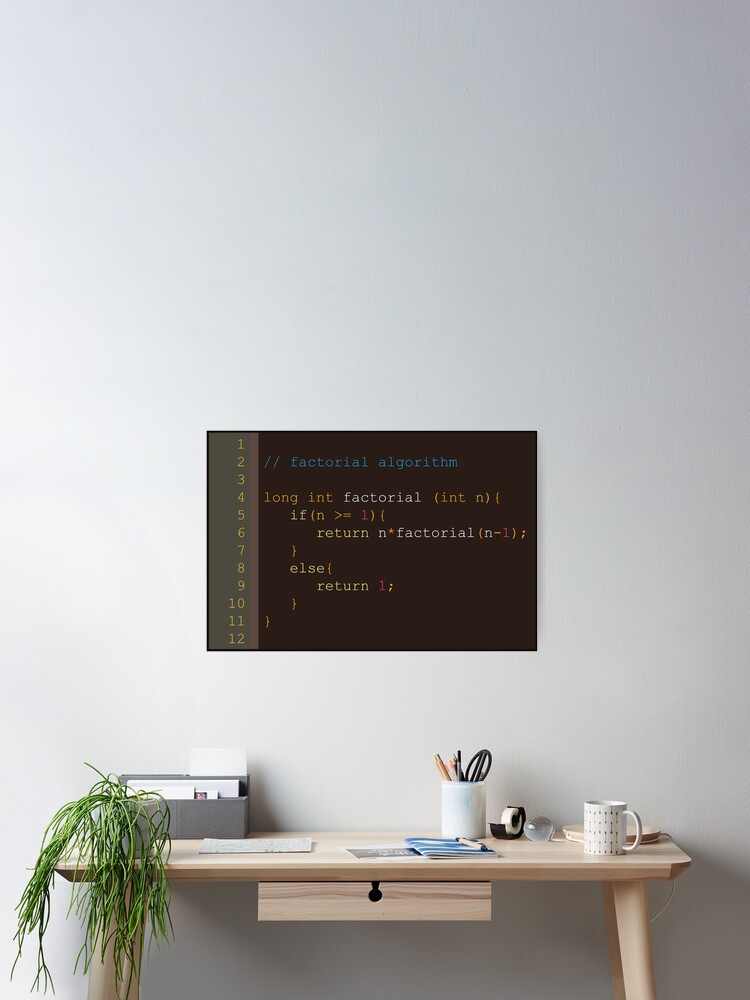 Aperçu 2 sur 3. Poster avec l'œuvre Algorithme factoriel - C créée et vendue par codeArt.