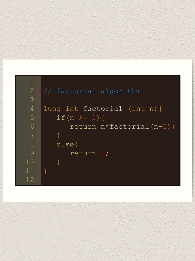 Thumbnail 1 of 3, Art Print, Factorial algorithm - C designed and sold by codeArt.