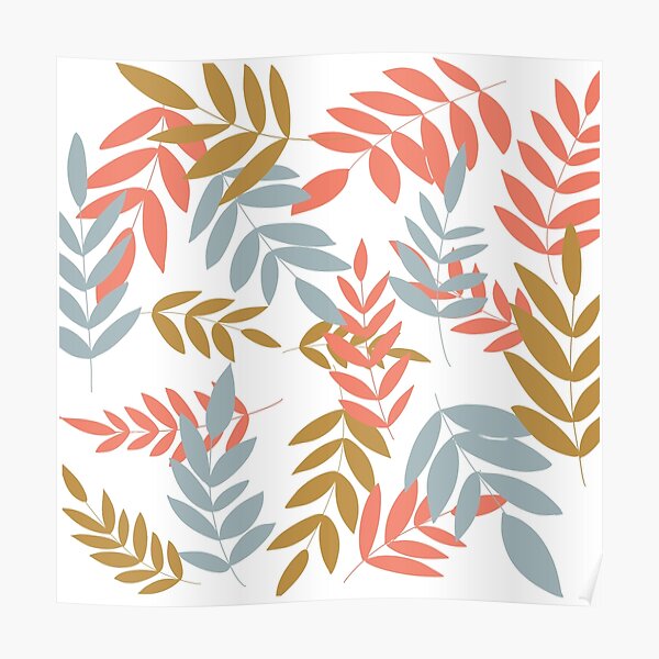 Coral, Yellow & Teal Leaves Poster