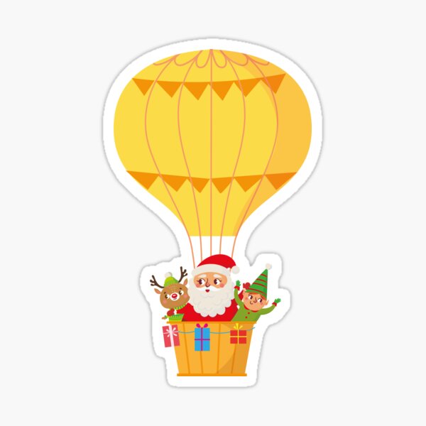 Vista previa del artículo con la obra «Papá Noel con elfo y ciervo en globo aerostático.», diseñado y vendido por MUQA ARTS.