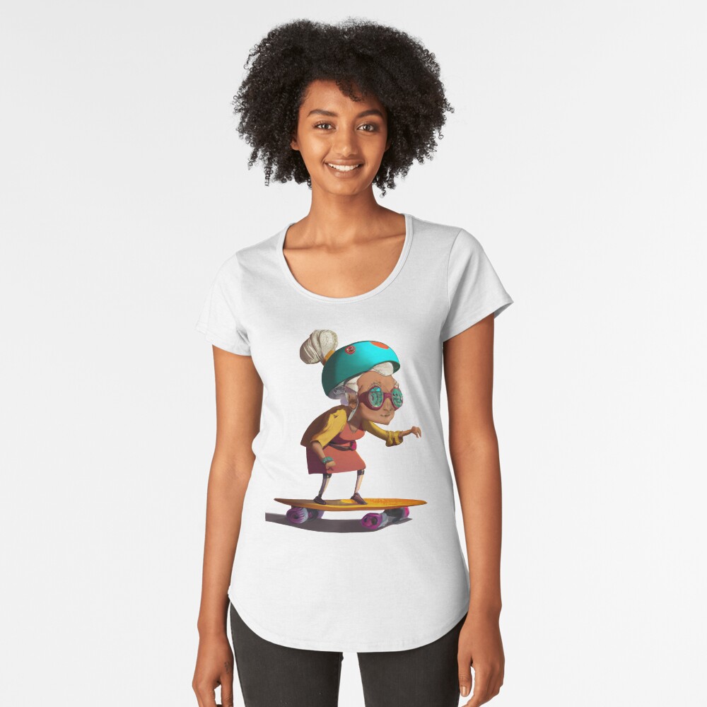 Little Old Lady Skateboarding Premium Scoop T-Shirt