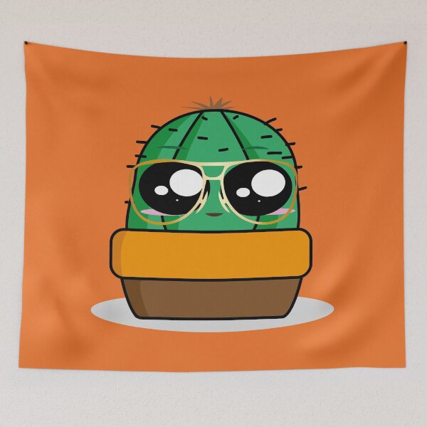 Item preview, Cacto verde de óculos dourado, dentro de um pote marrom e amarelo. designed and sold by GirlaineSQ.
