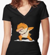 Camiseta entallada de cuello en V Funny Dabbing Pomeranian