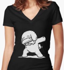 Funny Dabbing Bichon Frise Women's Fitted V-Neck T-Shirt