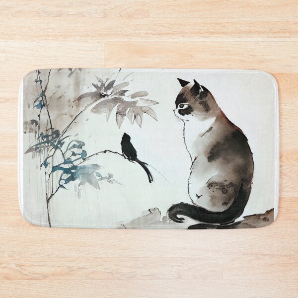 Item preview, Traditional sumi ink painting of a cat and bird designed and sold by Ilze Lucero.