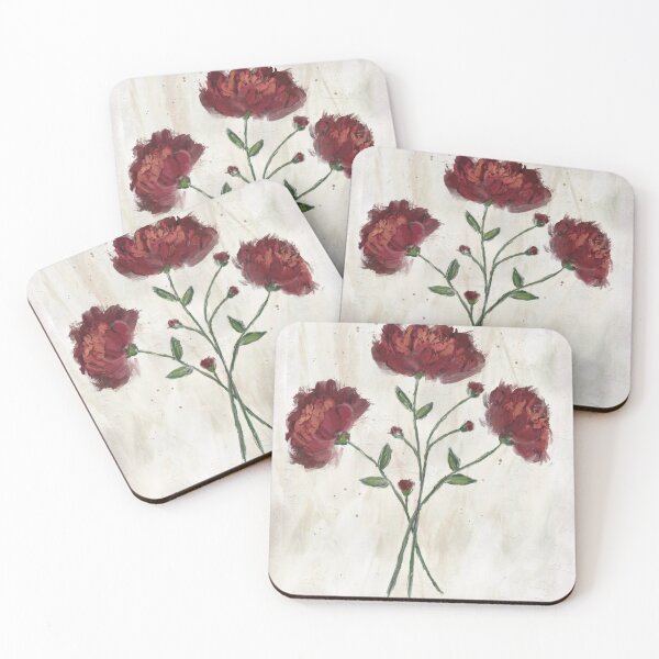 Item preview, Red Flowers with buds on textured background in impressionist style designed and sold by Jane Domenech.
