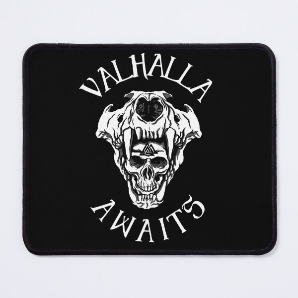 Item preview, Valhalla Awaits - Black and White Viking Wolfs Skull designed and sold by Georgy09.