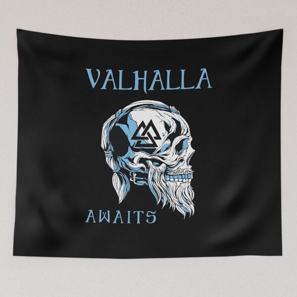 Item preview, Valhalla Awaits - Viking Skull Black and Blue designed and sold by Georgy09.