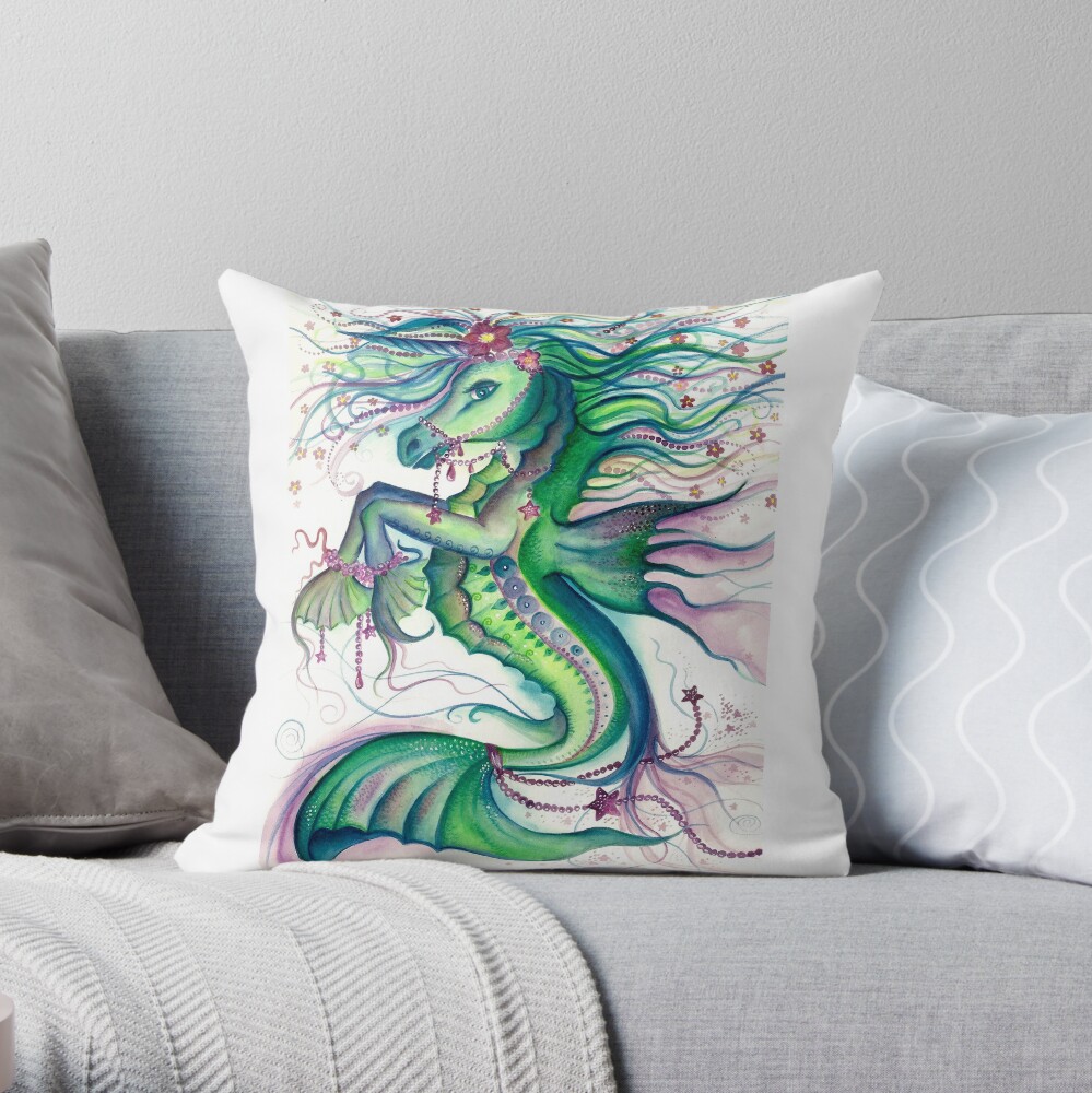 Mystic Sea Horse Throw Pillow