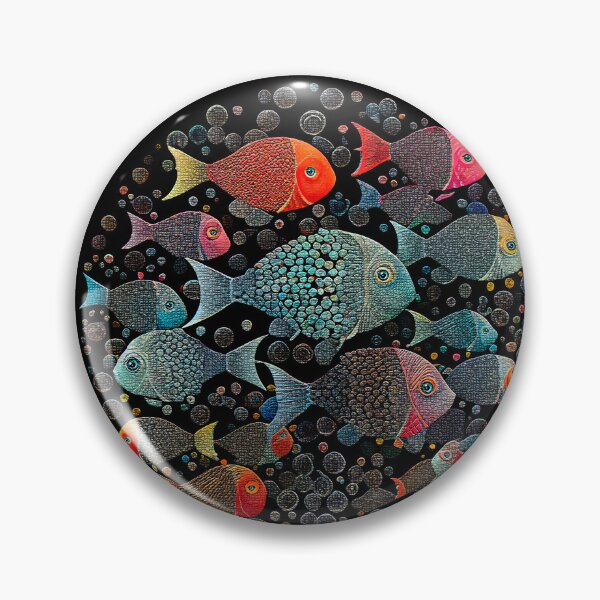 Item preview, Seamless Fresco Pattern of Black Sea Fish on a Black and White Background designed and sold by Rocky Mountain Artistry.