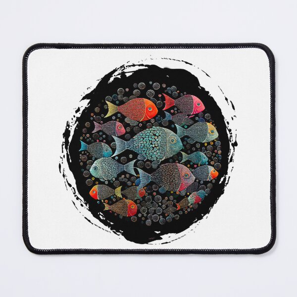 Item preview, Seamless Fresco Pattern of Black Sea Fish on a Black and White Background designed and sold by Rocky Mountain Artistry.