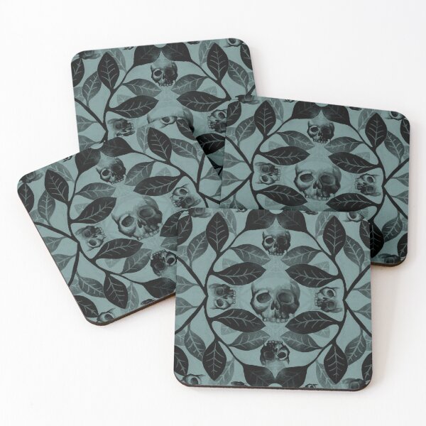 Item preview, Botanical Skull Watercolor pattern in black and slate blue designed and sold by RedFinchDesigns.