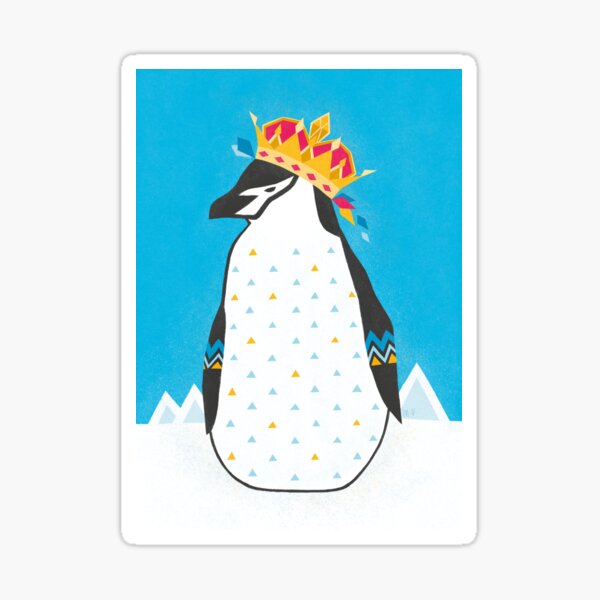 Penguin wearing crown, geometric pattern Sticker