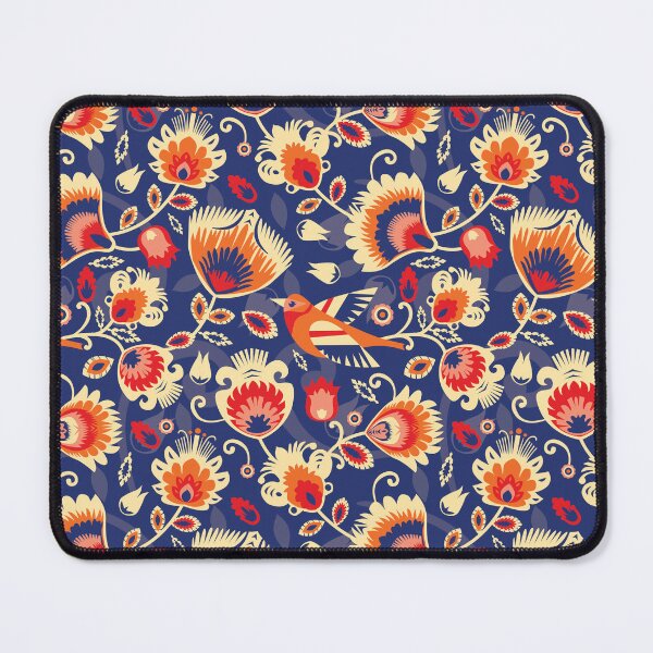 Item preview, Yellow and orange folklore flowers on blue designed and sold by FK-UK.
