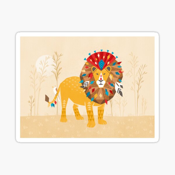 Lion with colorful mane and feathers Sticker