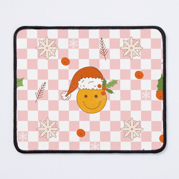 Item preview, Retro vintage Christmas pattern with smile face, holly, snowflake, spruce on trippy grid background. designed and sold by CoCoArt-Ua.