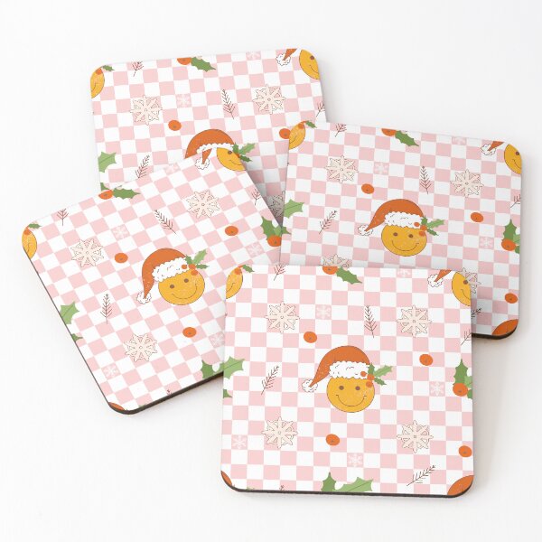Item preview, Retro vintage Christmas pattern with smile face, holly, snowflake, spruce on trippy grid background. designed and sold by CoCoArt-Ua.