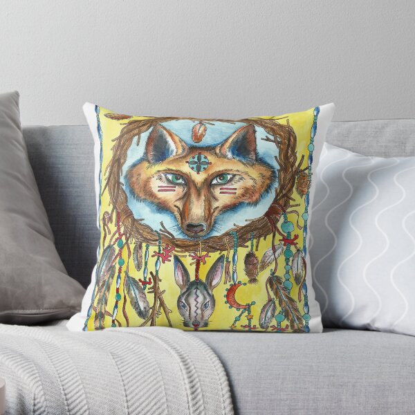 Fox and Hare Dreamcatcher Throw Pillow