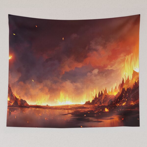 Item preview, Amazing Lake of Fire and Flames -  Genshin Impact Element Fire Pyro - 4K Wallapaer Landscape designed and sold by Fregoulix.