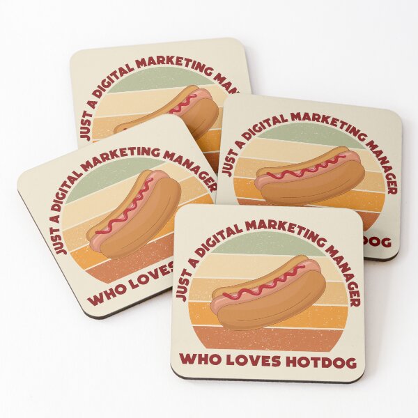 Item preview, Just a digital marketing manager who loves hotdog, dark text, funny food lovers marketing manager job, humor, joke, meme, hotdog lover designed and sold by SGS-.