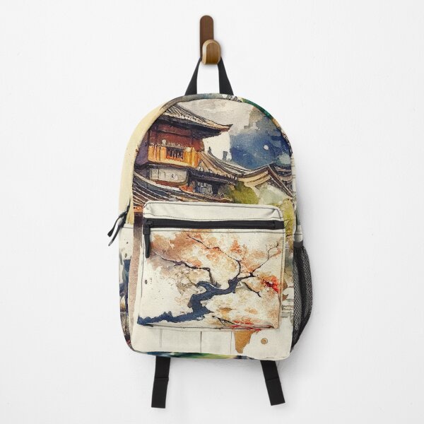 Item preview, Historic Japan temple in fress nature landscape in loose watercolor brush style designed and sold by aricutcia.