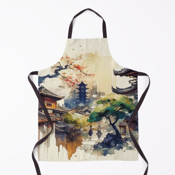 Item preview, Historic Japan temple in fress nature landscape in loose watercolor brush style designed and sold by aricutcia.