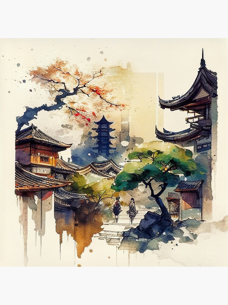 Japanese Architecture Watercolor  Architecture painting, Watercolor  landscape paintings, Watercolor architecture