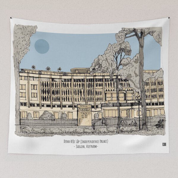 Item preview, Independence Palace (Dinh Độc Lập) Saigon Vietnam Illustration designed and sold by Wall-Art-Sketch.