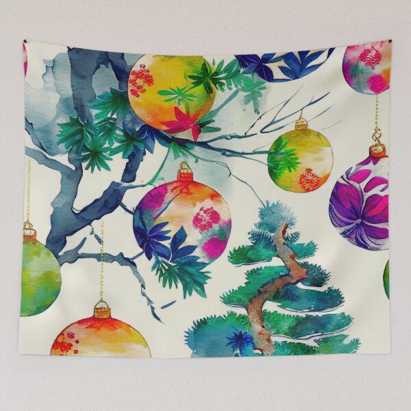 Artikelvorschau, Weihnachtsdekorationsmuster mit traditionellen japanischen Stilelementen in Aquarell entworfen und verkauft von aricutcia.