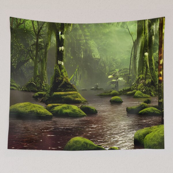 Aperçu de l'œuvre Flux rouge dans la jungle (AI-Art) créée et vendue par Xulutions.